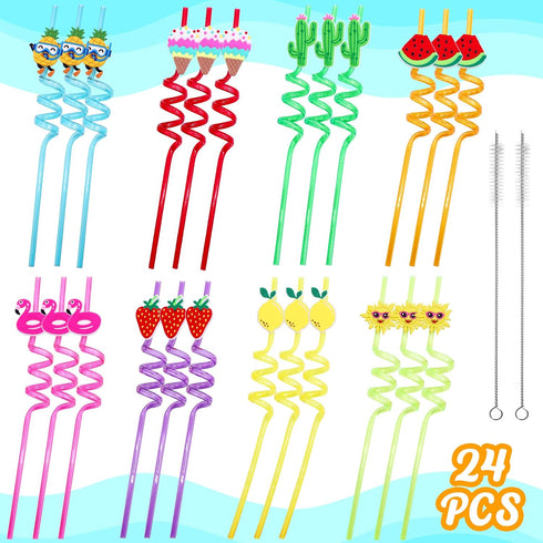 Summer Reusable Drinking Straws 24 Packs Pool Party Decorations Beach Fruit Party Favors Hawaiian Tropical Straws Goodie Bag Gifts for Birthday Pa...