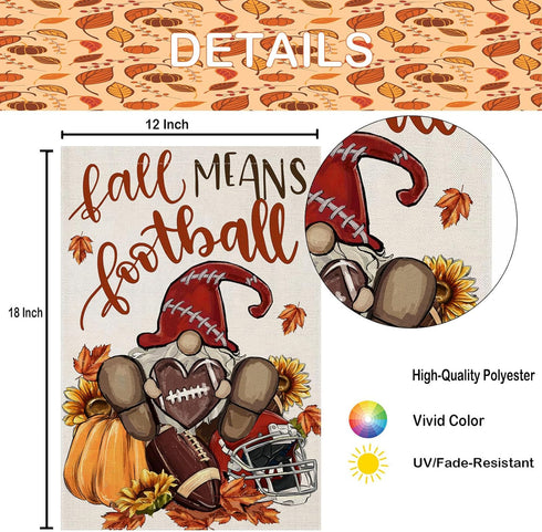 Gnome Garden Flags 12x18 Inch Double Sided, Fall means Football Small Seasonal Decor for Harvest Autumn Thanksgiving Yard Outside Outdoor...