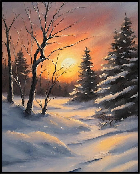 Posterizer 1 pcs-beautiful scenary of snowy winter in oil painting style-2-Landscape & Nature Art-GIft for Men Women Teens-Dining Room Decor- unfr...