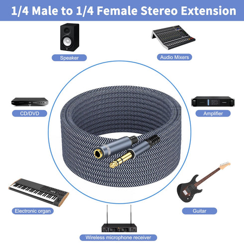 1/4 inch Extension Cable 10ft, 1/4" inch Male to Female Stereo Headphone Guitar Extension Cable, Quarter inch Headphone Extension Cable......