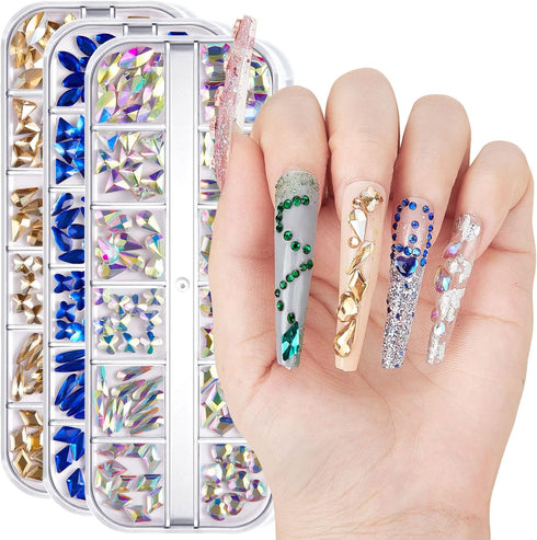 Multi Shapes 3D Glass AB Nail Art Rhinestones?Crystal Clear Flatback Rhinestones for Nails,with Storage Organizer Box?for Nail Art Crafts (1085 Pi...