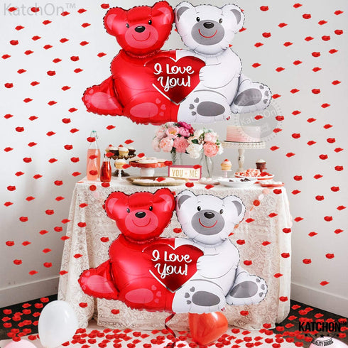 KatchOn, Huge 40x30 Inch Teddy Bear 'I Love You' Balloons - Pack of 2, Red, Romantic-Themed Balloons for Valentine's Day, Anniversary, Romantic Ni...