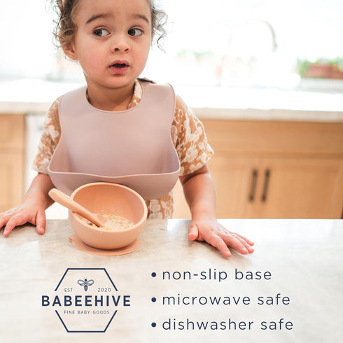 Babeehive Goods Bowls | Stress-Free, Mess-Free Mealtime | Food-Grade Silicone | Sturdy Suction Bowl and Soft Silicone Spoon | Soft, Flexible Silic...