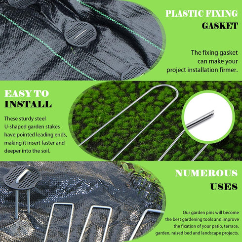 Keadic 201 Pcs 6" Garden Landscape Staples with Gasket and Precision Hook, 11 Gauge Galvanized U-Shaped Sod Pins Yard Fence Ground Stakes for Fixe...