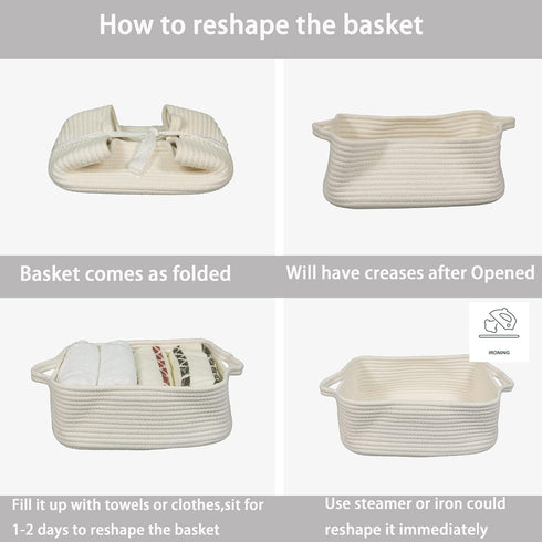 Woven Cotton Rope Storage Basket with Handles for Organizing Shelves Closet Small Cat Dog Pet Toy Basket Box Bin Decorative Rectangle Baby Nursery...