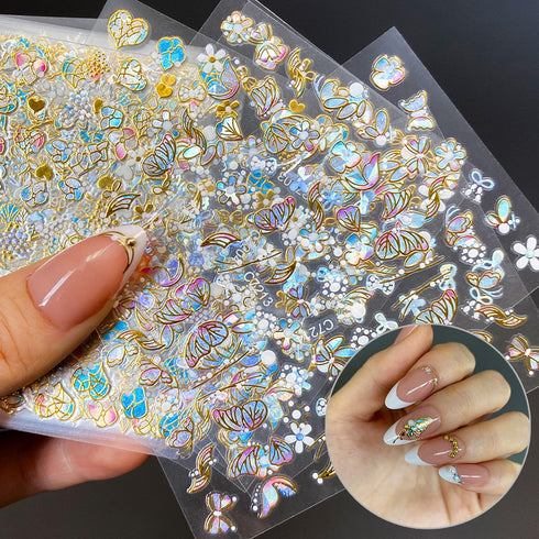 20 Sheets Butterfly Nail Art Stickers Decals Gold 3D Self-Adhesive Nail Decals Floral Designs Nails Supplies Spring Summer Butterfly Nail Stickers...