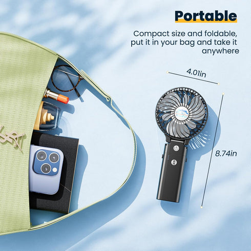 HandFan 5200mAh Portable Handheld Fan, Personal Hand Held Fan USB Rechargeable, 180° Foldable Portable & Detachable Handle Design,3 Speeds Strong ...