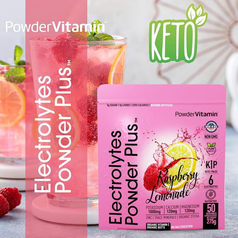 Electrolytes Powder Plus (50 Servings) Raspberry Lemonade Electrolyte Powder Zero Calorie Keto, 0 Sugar, No Maltodextrin,1000mg Potassium,120mg Ca...