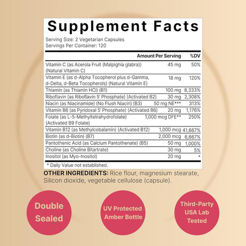Vitamin B Complex for Women, 240 Veggie Capsules | Super Methylated B Vitamins | B 12, Folate, Biotin & More – with Natural Vitamin C, E, Choline,...