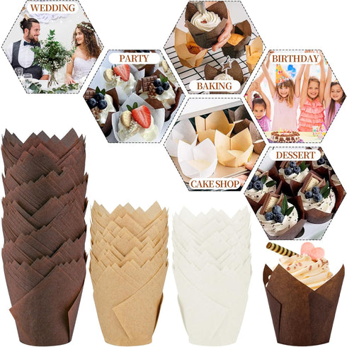 200PCS Tulip Cupcake Liners Parchment Baking Cups Muffin Wrappers Perfect for Birthday Parties, Weddings, Baby Showers, Catering, Restaurants Stan...