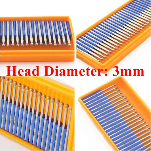JINGLING Diamond Grinding Bits 3 mm Spherical Head with 1/8 Inch Shank Rotary Tools for Dremel Accessories Pack of 30Pcs...