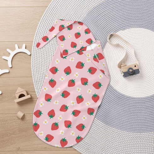 Swaddling Blanket for Baby, Sleeping Sacks, Unisex Baby Stuff with Hat, Strawberry...
