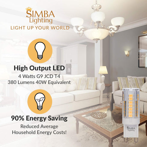Simba Lighting G9 LED Light Bulb (5 Pack) 4W T4 40W Halogen Replacement for Pendants, Ceiling Lights, Desk Lamp, Wall Sconce, 120V JCD Bi-Pin Base...