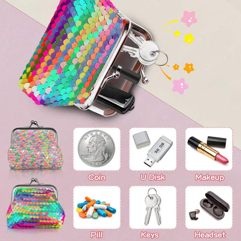 2 Pack Coin Purse for Women Sequin Small Coin Purse with Kiss-Lock Closure Colorful Glitter Reversible Sequin Change Purse Wallet for Women Girls ...