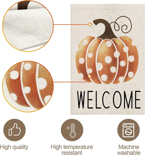 Fall Garden Flag?Welcome Pumpkin Fall Flag 12X18inch?Double Faced Linen Material ?Outdoor Fall Decor?Farmhouse Welcome Banner Pumpkin Decor...