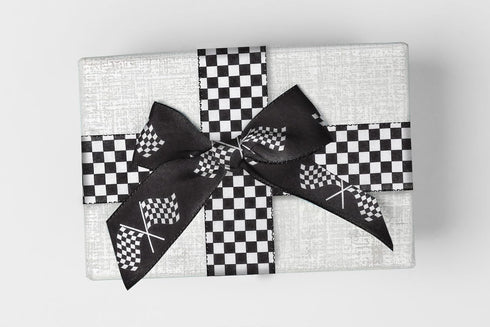 2 Rolls 10 Yard Racing Car Theme Printed Ribbon Black White Checkered Printed Ribbon for Crafts Buffalo Plaid Wrapping Ribbon for Wreath Sport Tea...