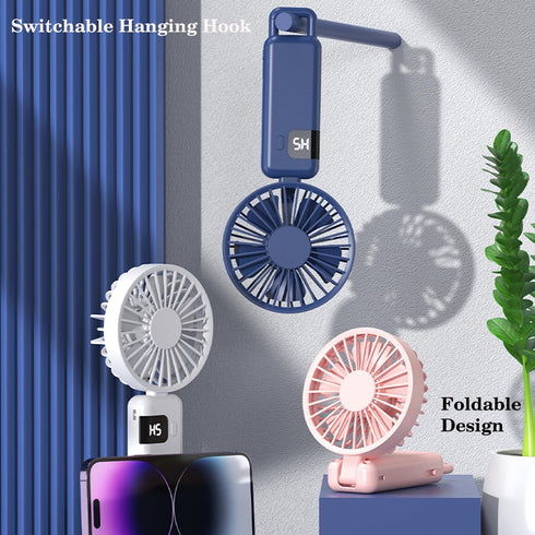 Portable Mini Fan, Handheld Fan with LED Display 5 Speeds 2000mAh USB Rechargeable Battery Fan Small Personal Desk Fan for Women Men Girls Kids In...