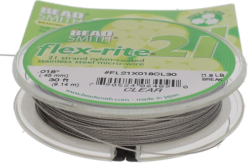 The Beadsmith Flex-Rite 21 Strand Nylon Coated, Stainless-Steel Beading Wire, Jewelry Making Supply (.018 Dia, Clear - 30 Ft)...