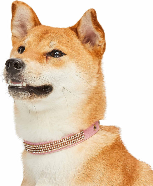 Blueberry Pet Sparkling Rhinestone Adjustable Dog Collar with Metal Buckle, Baby Pink, Neck 9-12.5", for Small Breed...