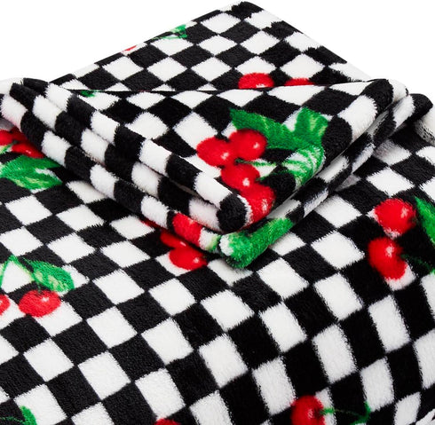 Betsey Johnson - Blanket, Buttery-Soft Throw Blanket for Couch or Bed, Boldly Plush & Oversized Bedding, Halloween Decor (Cherry Checker Red, 50" ...