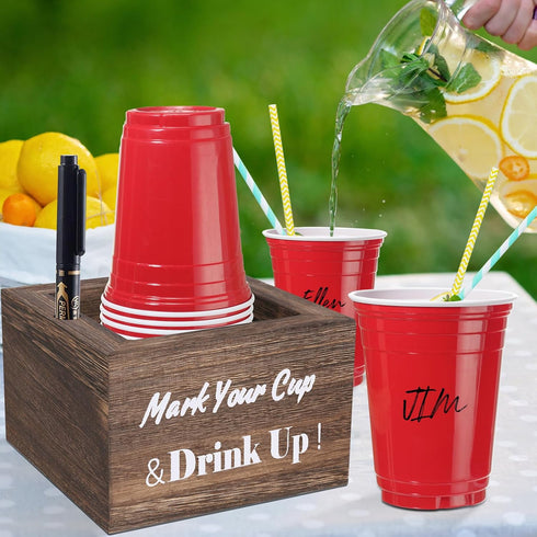 Wooden Cup Holder - Party Cup Holder with Marker Slot, Cup Holder for Party and Wedding, Rustic Disposable Cup Holder for Bar, Kitchen, Countertop...