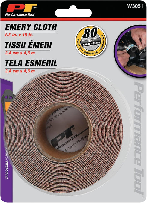 Performance Tool W3051 80-Grit Emery Cloth Roll - 15ft x 1.5in, Perfect for Woodworking, Metalworking, and DIY Projects...