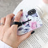 Compatible with iPhone XR Case Finger Grip,3D Embossed Pink Flowers Gray Shell Design,Rugged Shockproof Slim Fit Dual Layer Finger Ring Loop Strap...