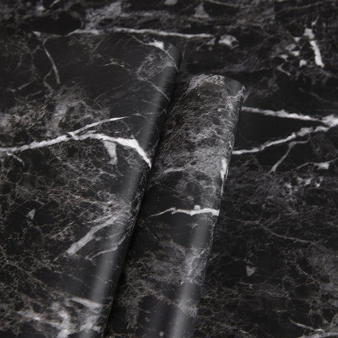 Black Marble Paper Granite Wallpaper 17.7" X 196" Peel and Stick Countertop Paper Self Adhesive Thickening for Kitchen Bathroom and Furniture...