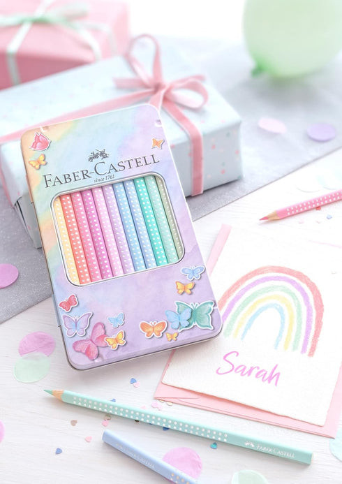 Faber-Castell Colouring Pencils Sparkle Pastel Pack of 12 Metal Case tin of 12...