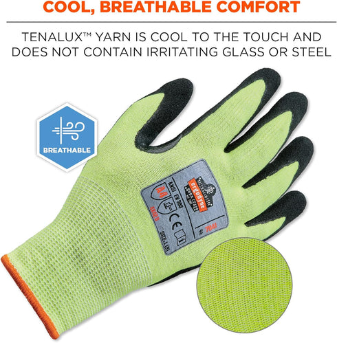 Ergodyne unisex adult Nitrile-coated ANSI A4 Nitrile Coated CR Gloves, Lime, Extra Large US, Factory...