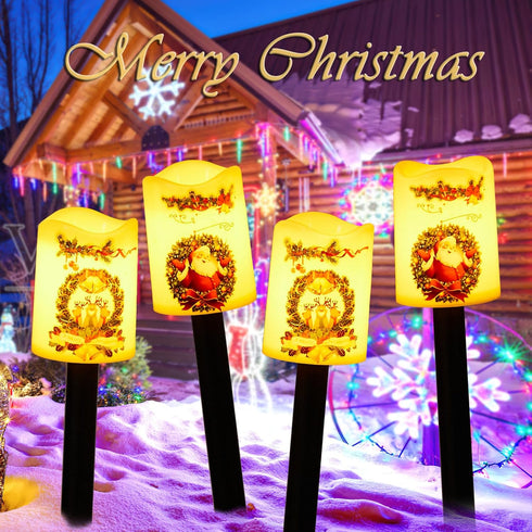 Solar 4PCS Christmas Decorative Lights Candle Lights Flickering Flameless LED Lights Outdoor Waterproof Xmas Decorations for Garden...