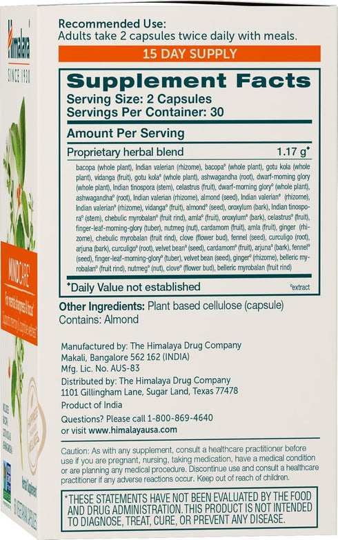 Himalaya MindCare, Nootropic Brain Supplement Booster for Mental Sharpness, Focus, Memory & Cognitive Wellness, 1170 mg, 60 Capsules...