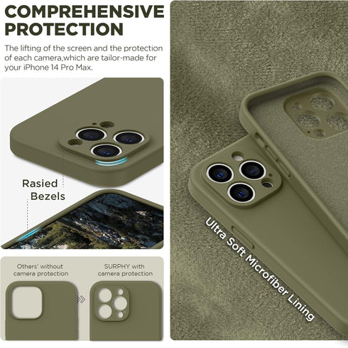 SURPHY Designed for iPhone 14 Pro Max Case with Screen Protector, (with Camera Protection + Soft Microfiber Lining) Liquid Silicone Phone Case, Kh...