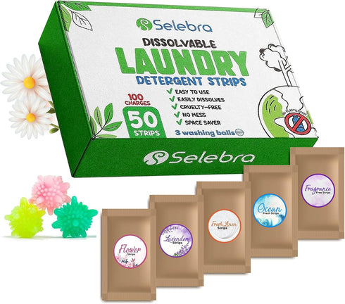 Eco Sheets Laundry Detergent with 5 Different Scents (100 Loads) 50 Strips Fresh Scent Plastic-Free, Liquid-Free Technology - Detergent Strips for...