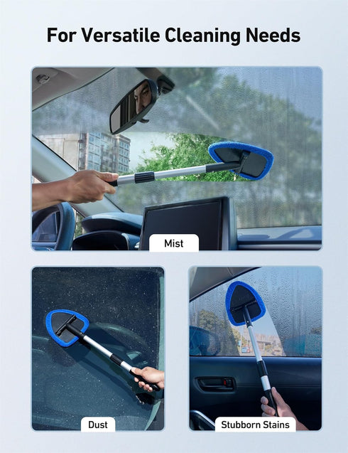 AstroAI Windshield Cleaner Tool, Car Interior Detailing Cleaning Kit with Extendable Handle and 4 Reusable Microfiber Pads, Auto Glass Wiper Brush...