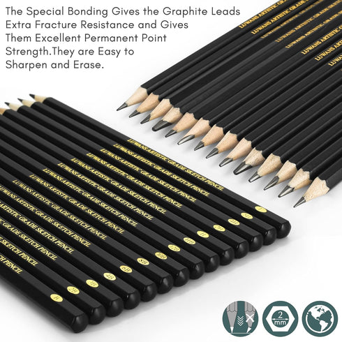 Drawing Pencils Set of 14 (B - 12B) Sketching Pencils for Drawing, Shading & Doodling | Professional Sketch Pencils Graphite Grades for Artists & ...