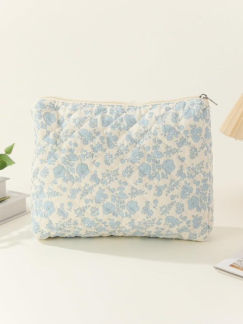 Kawaii Floral Makeup Bag Coquette Aesthetic Cosmetic Bag Large Travel Make up Organizer Cute Pouch Cotton Quilted Toiletry Bag for Women Girls Kaw...