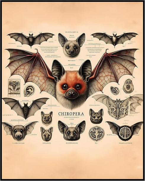 Posterizer 1 pcs-Gothic Bat Dictionary Wall Art-Retro Art-Art for Animal Lovers-Gift for Steampunk or Goth Fans-Living Room Bedroom Decor- unframe...
