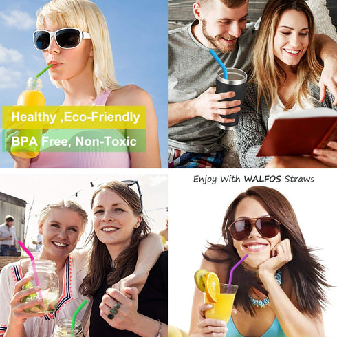 Walfos Reusable Silicone Straw - 2 Size Flexible Drinking Bendy Straws for Smoothies/20 & 30 oz Tumblers, BPA Free (4 Wide Straws + 4 Regular Stra...