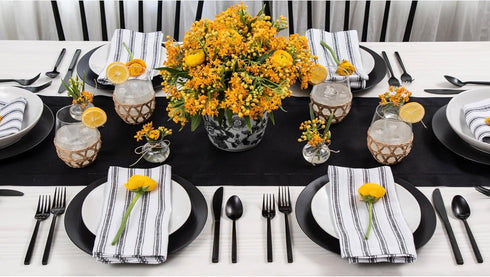 Solino Home Linen Black Table Runner 72 Inches Long - 100% Pure Linen Hemstitch Table Runner 14 x 72 Inch for Dresser, Dining, Summer, Fall, Hallo...