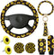 8 Pcs Cute Sunflower Steering Wheel Cover Yellow Keychain for Women Delightful Car Accessories Leather Bracelet Key Ring Car Handbrake Cover Gear ...