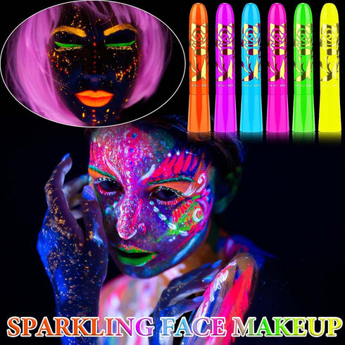 6 PCS Glow in The Dark Face Body Paint Crayons Kit,Professional Neon Face Paint Sticks Long Lasting Waterproof Glow in The Dark Party Supplies for...