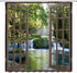 Waterfall Shower Curtain 3D Forest Green Tree Stone Rainforest River Jungle Landscape Spring Nature Scene Through Wooden Windows Fabric Bathroom D...