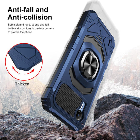 for Cricket Debut S2 Case, Att Calypso 4 Case with Tempered Glass Screen Protector,Ring Kickstand,Military Grade Heavy Duty Shockproof Protective ...
