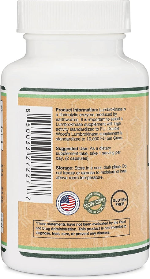 Lumbrokinase Enzymes Supplement - 120 Capsules (Max Activity 10,000 FU/Gram) 150mg per Serving (No Fillers, Non-GMO, Gluten Free) for Cardiovascul...