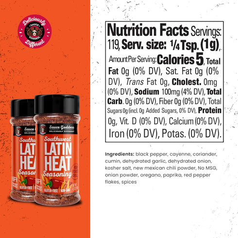 Sauce Goddess Southwest Latin Heat Shaker (2-Pack) - BBQ Rub with Tons of Cumin and Oregano Flavor, Cayenne, and New Mexican Red Chiles. No Sugar,...