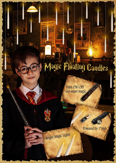 Halloween Decorations, 10 Pcs Floating Candles with Wand,Magic Flameless Hanging Candles,Flickering LED Taper Window Candles for Home Halloween De...