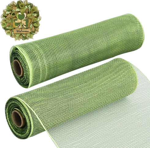 TONIFUL 2 Rolls 10 Inch Sage Green Decorative Mesh Ribbbon Rolls, Fabric Mesh for Mesh Wreath Supplies, Front Door Wreath Crafts Tree Decor Christ...