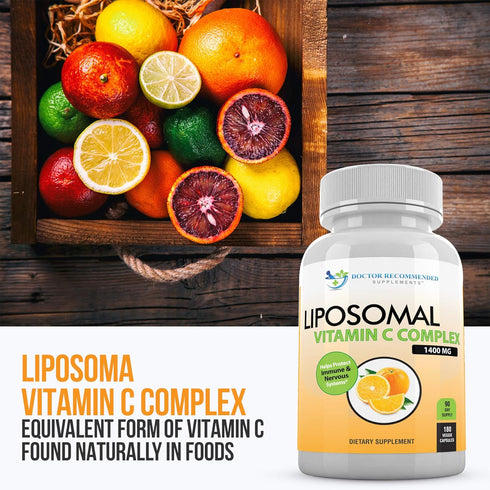 Liposomal Vitamin C 1400mg Per Serving - 180 Veggie Capsules High Absorption Ascorbic Acid, Lypo-Spheric Vitamin C Complex Immune Support Suppleme...