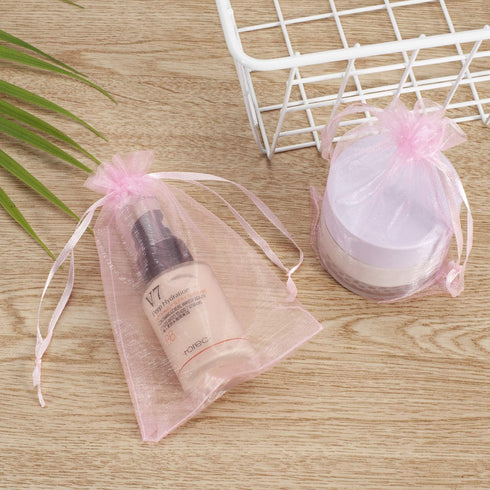 100PCS Pink Organza Bags - 2x3 Inch Sheer Drawstring Gift Pouches for Jewelry, Earrings, Wedding, Party, Christmas Favor, Small Presents...